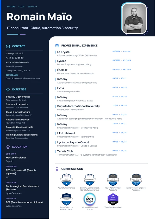 First page of Summary CV