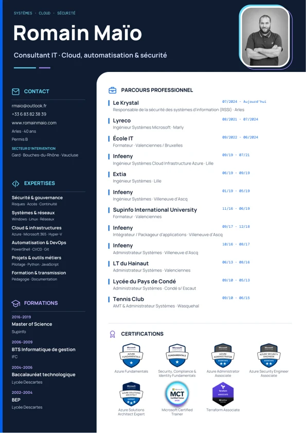 Première page du CV résumé